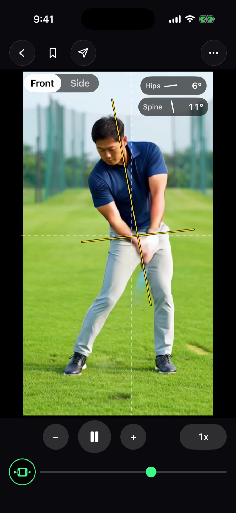 Hips and spine angles measured on a swing video in DashGolf
